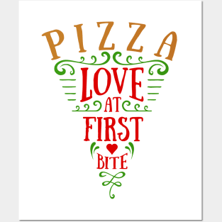 Pizza Slice. Love At First Bite. Lettering Posters and Art